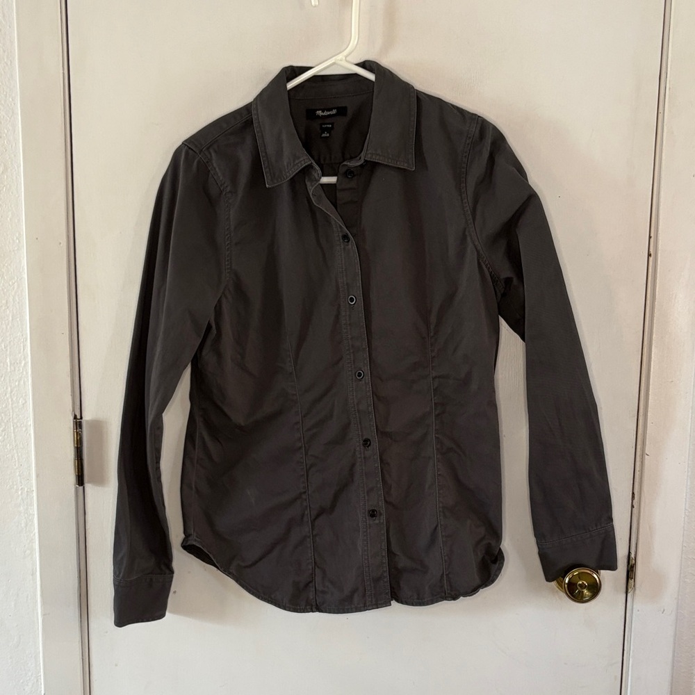 Madewell dark grey long sleeve canvas twill fitted button down shirt Size 8